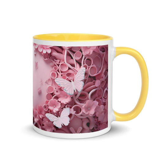 3D Pastel Pink Butterfly Colorful Print Mug - Yellow - 11 oz - ArtyKoala