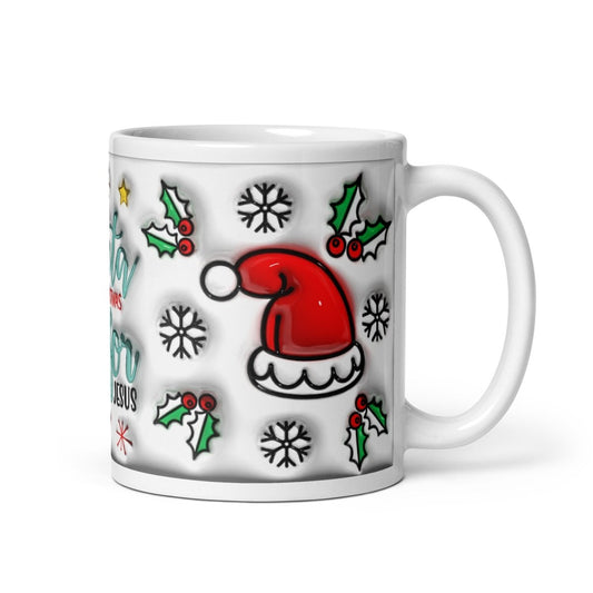3D Relief Christmas Design White glossy mug - 11 oz - ArtyKoala