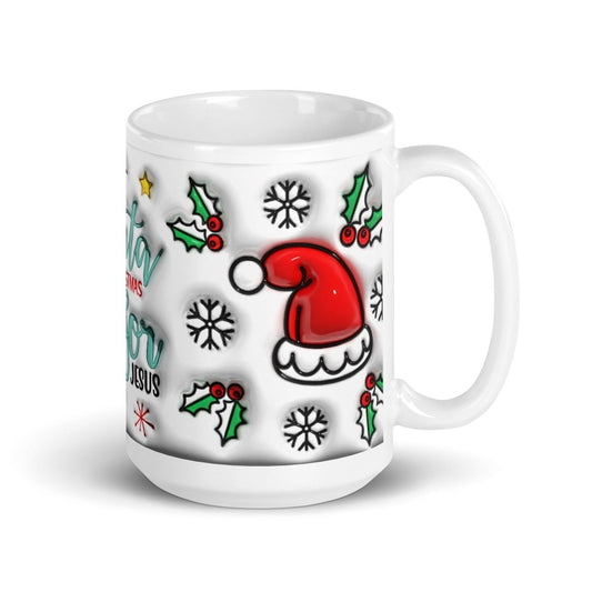 3D Relief Christmas Design White glossy mug - 15 oz - ArtyKoala