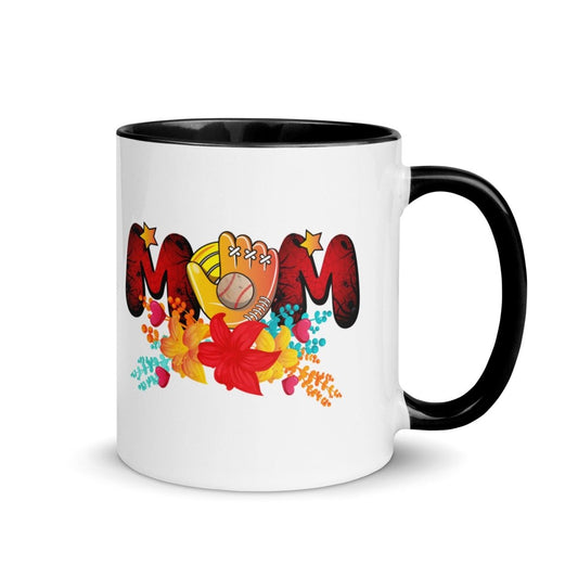 Basebll ball Mom Colorful Print Mug - Black - 11 oz - ArtyKoala