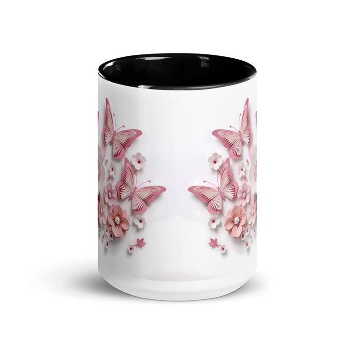 3d butterflies flowers Colorful Print Mug - Black - 15 oz - ArtyKoala