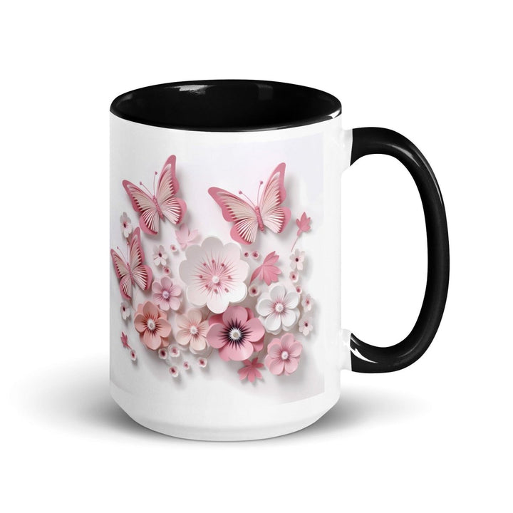 3d butterflies flowers Colorful Print Mug - Black - 15 oz - ArtyKoala