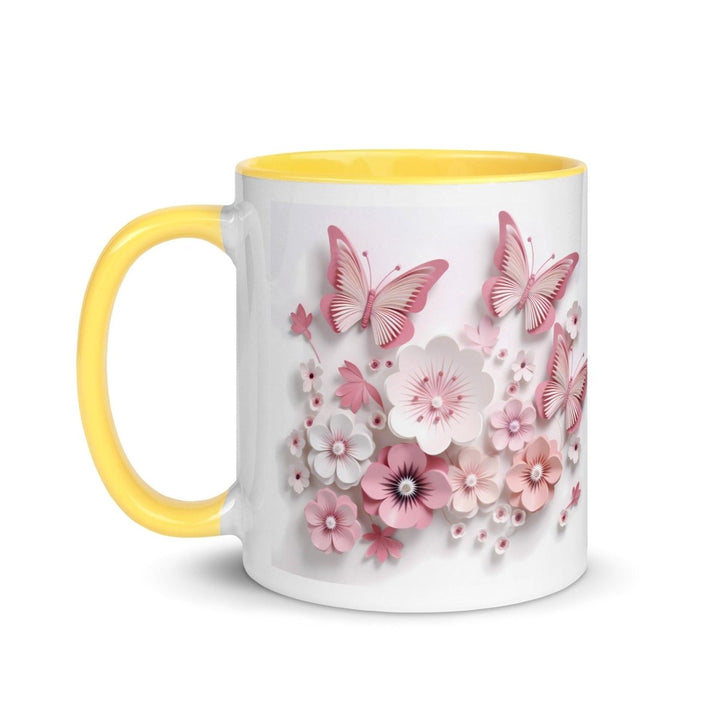 3d butterflies flowers Colorful Print Mug - Yellow - 11 oz - ArtyKoala
