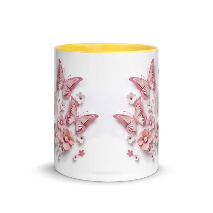 3d butterflies flowers Colorful Print Mug - Yellow - 11 oz - ArtyKoala