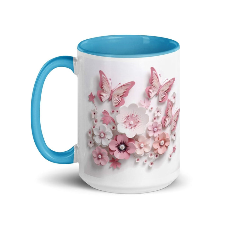 3d butterflies flowers Colorful Print Mug - Blue - 15 oz - ArtyKoala
