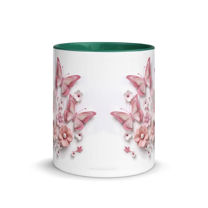 3d butterflies flowers Colorful Print Mug - Dark green - 11 oz - ArtyKoala
