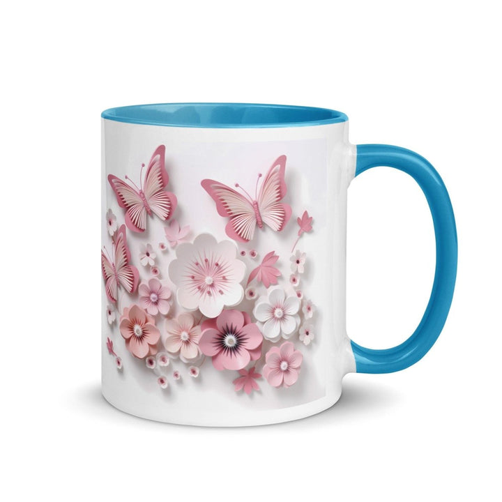 3d butterflies flowers Colorful Print Mug - Blue - 11 oz - ArtyKoala