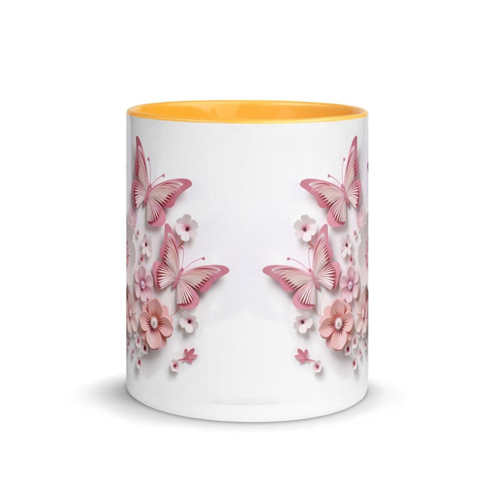 3d butterflies flowers Colorful Print Mug - Golden Yellow - 11 oz - ArtyKoala