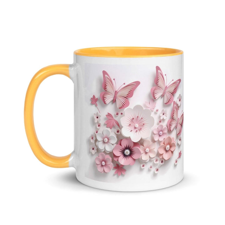 3d butterflies flowers Colorful Print Mug - Golden Yellow - 11 oz - ArtyKoala