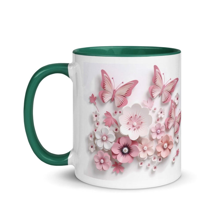 3d butterflies flowers Colorful Print Mug - Dark green - 11 oz - ArtyKoala