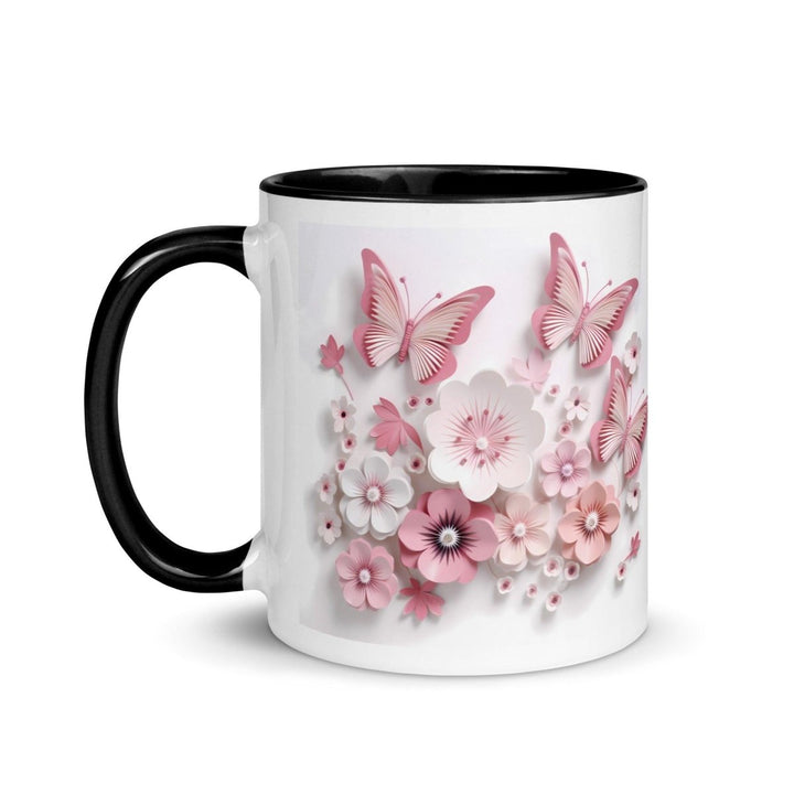3d butterflies flowers Colorful Print Mug - Black - 11 oz - ArtyKoala
