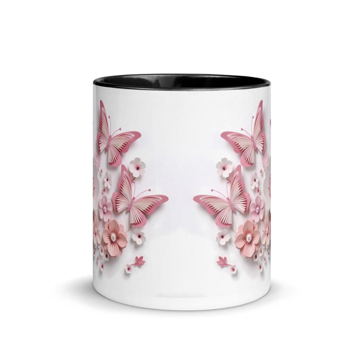 3d butterflies flowers Colorful Print Mug - Black - 11 oz - ArtyKoala