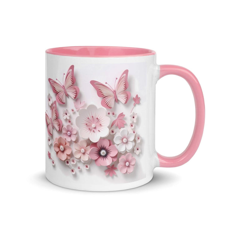 3d butterflies flowers Colorful Print Mug - Pink - 11 oz - ArtyKoala