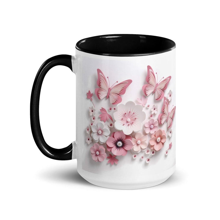 3d butterflies flowers Colorful Print Mug - Black - 15 oz - ArtyKoala