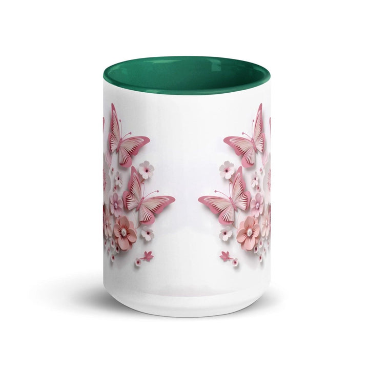 3d butterflies flowers Colorful Print Mug - Dark green - 15 oz - ArtyKoala