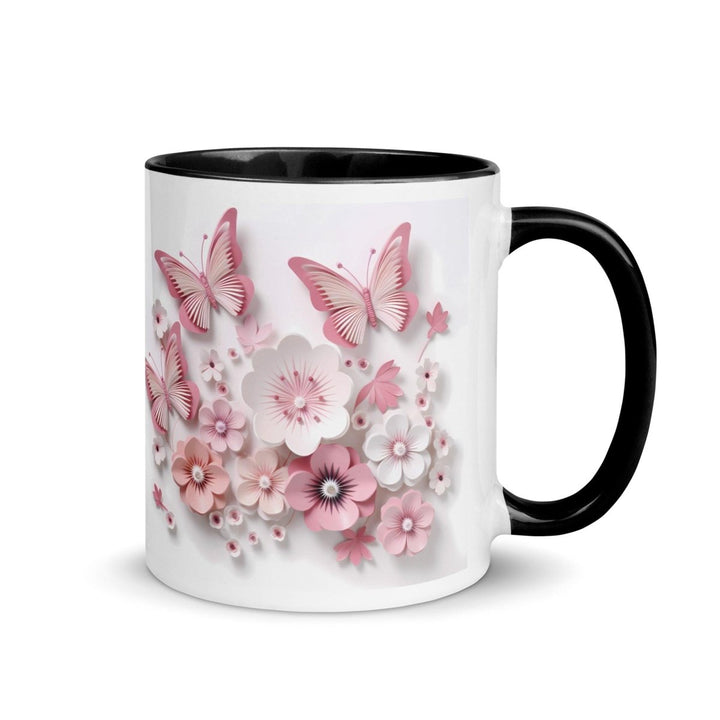 3d butterflies flowers Colorful Print Mug - Black - 11 oz - ArtyKoala