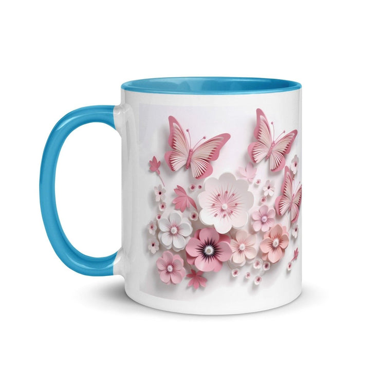 3d butterflies flowers Colorful Print Mug - Blue - 11 oz - ArtyKoala
