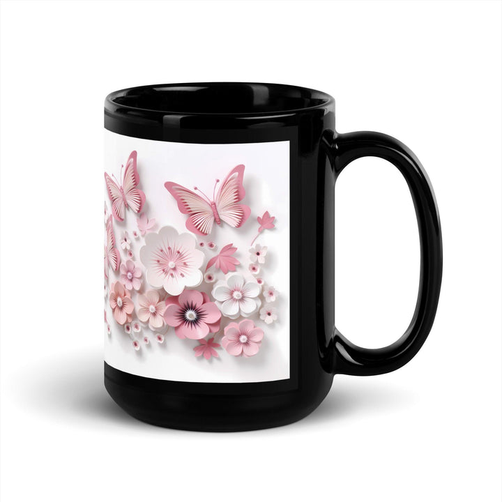 3d butterflies flowers Mug Black Glossy Mug - ArtyKoala