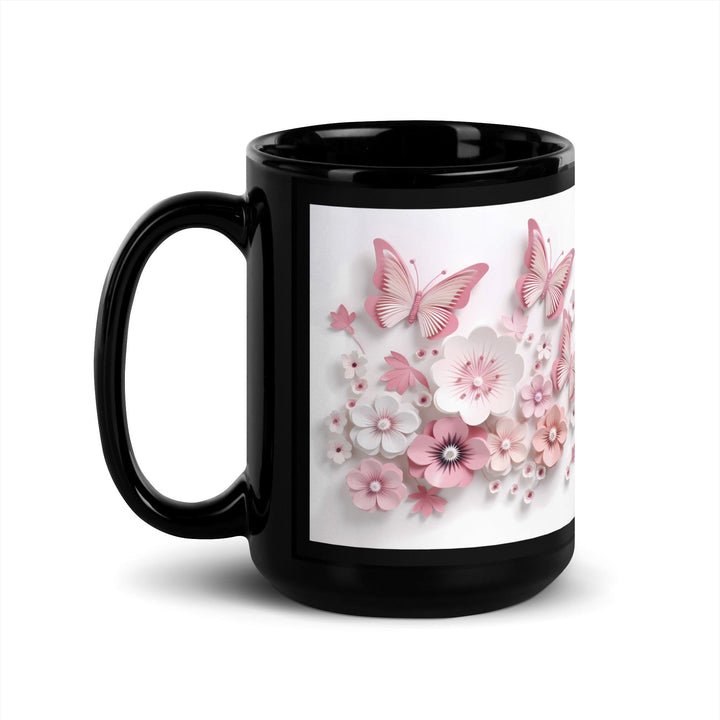 3d butterflies flowers Mug Black Glossy Mug - 15 oz - ArtyKoala