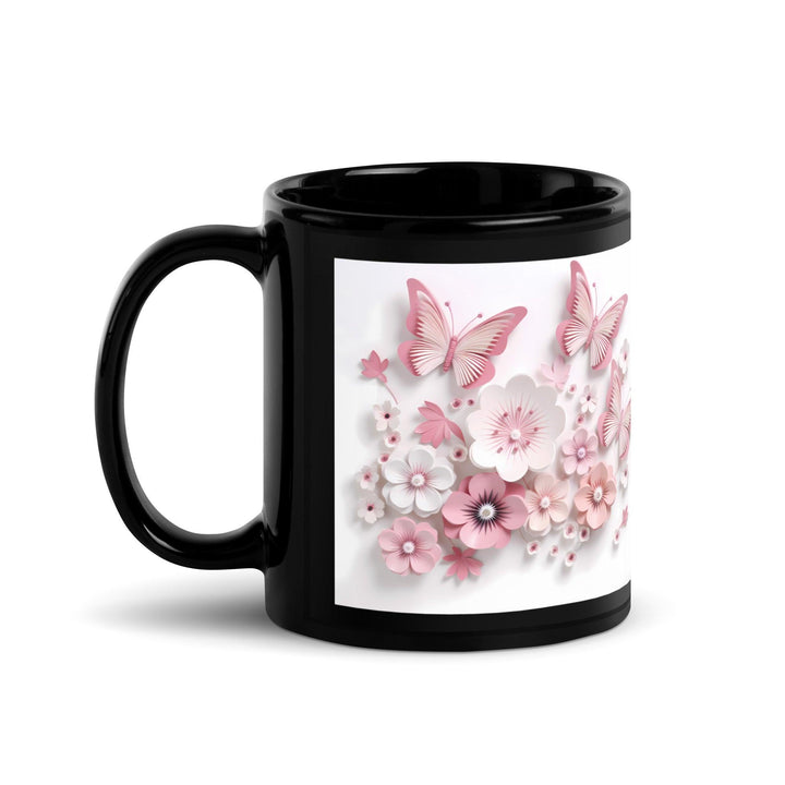 3d butterflies flowers Mug Black Glossy Mug - 11 oz - ArtyKoala