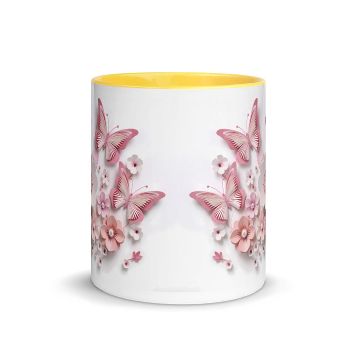 3d butterflies flowers Mug with Color Inside - ArtyKoala