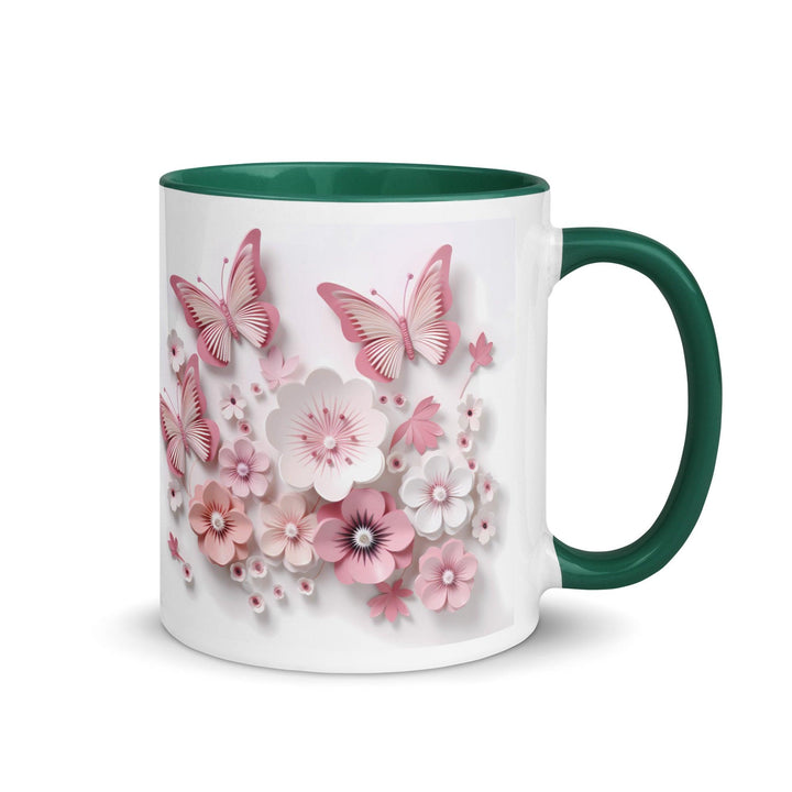 3d butterflies flowers Mug with Color Inside - Dark green / 11 oz - ArtyKoala