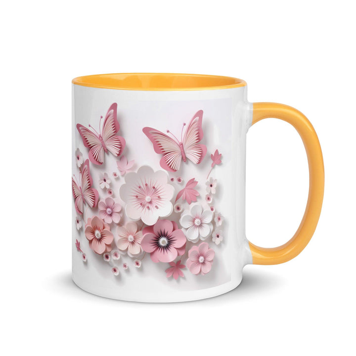 3d butterflies flowers Mug with Color Inside - Golden Yellow / 11 oz - ArtyKoala