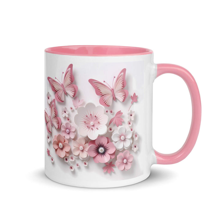 3d butterflies flowers Mug with Color Inside - Pink / 11 oz - ArtyKoala