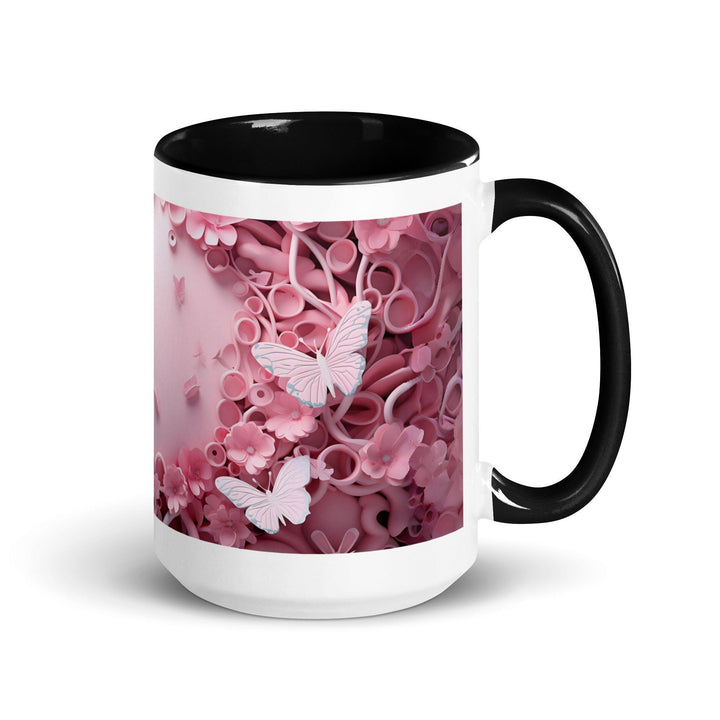 3D Pastel Pink Butterfly Mug with Color Inside - Black / 15 oz - ArtyKoala