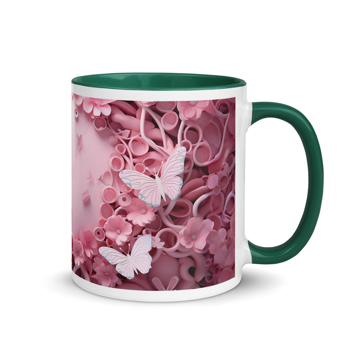 3D Pastel Pink Butterfly Mug with Color Inside - Dark green / 11 oz - ArtyKoala