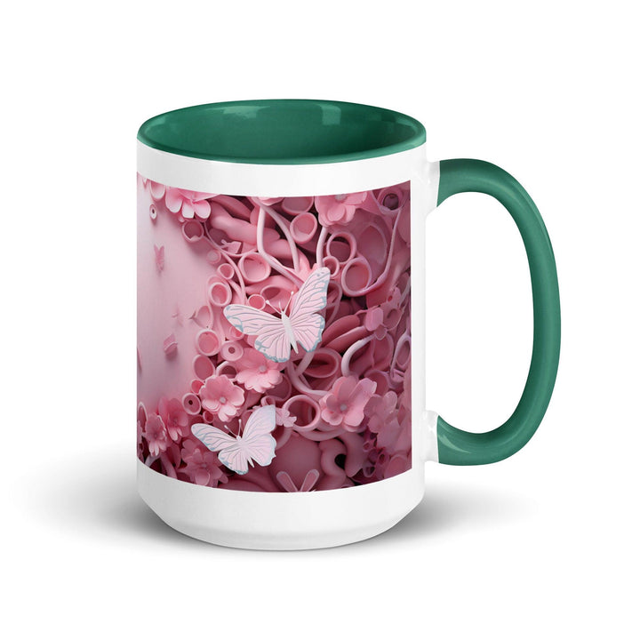 3D Pastel Pink Butterfly Mug with Color Inside - Dark green / 15 oz - ArtyKoala