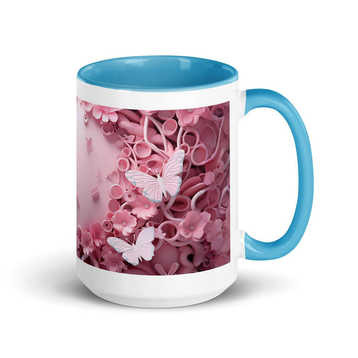 3D Pastel Pink Butterfly Mug with Color Inside - Blue / 15 oz - ArtyKoala