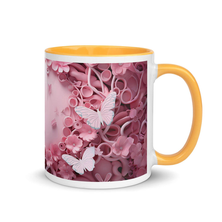 3D Pastel Pink Butterfly Mug with Color Inside - Golden Yellow / 11 oz - ArtyKoala