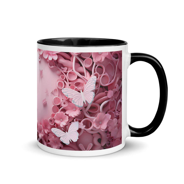 3D Pastel Pink Butterfly Mug with Color Inside - Black / 11 oz - ArtyKoala