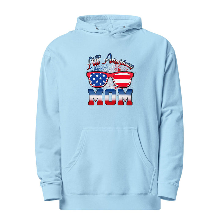 All American Mom Premium Cotton Woman Hoodie - Blue Aqua / S - ArtyKoala