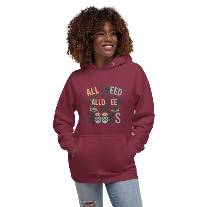 All I Need for Halloween are Books Graphic Hoodie - Maroon - S - ArtyKoala