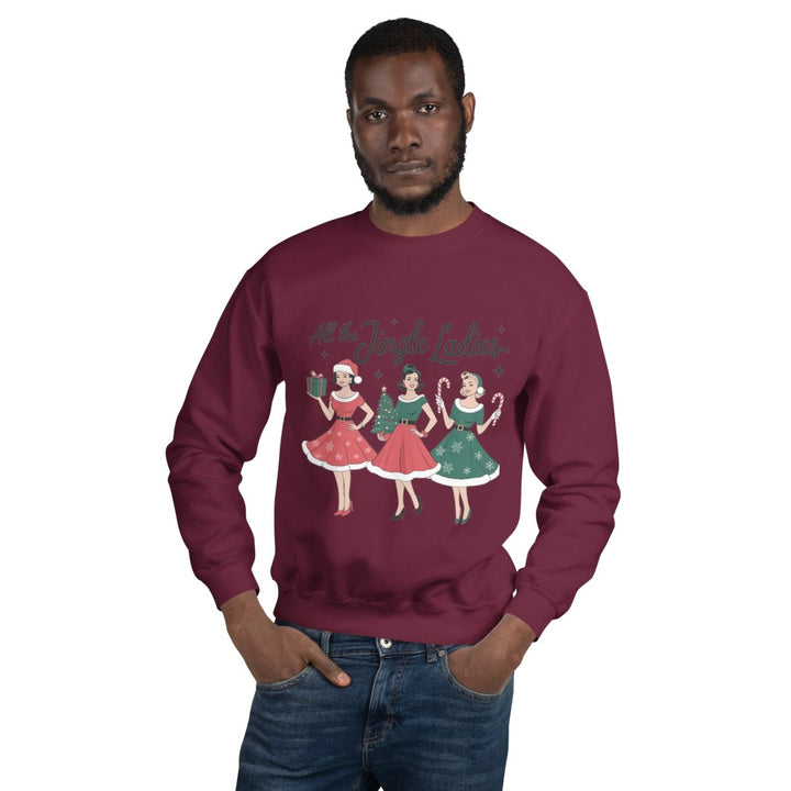 All The Jingle Ladies Graphic Sweatshirt - Maroon - S - ArtyKoala