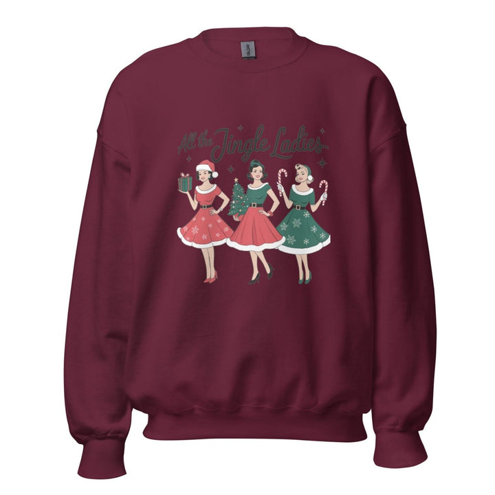 All The Jingle Ladies Graphic Sweatshirt - Maroon - S - ArtyKoala