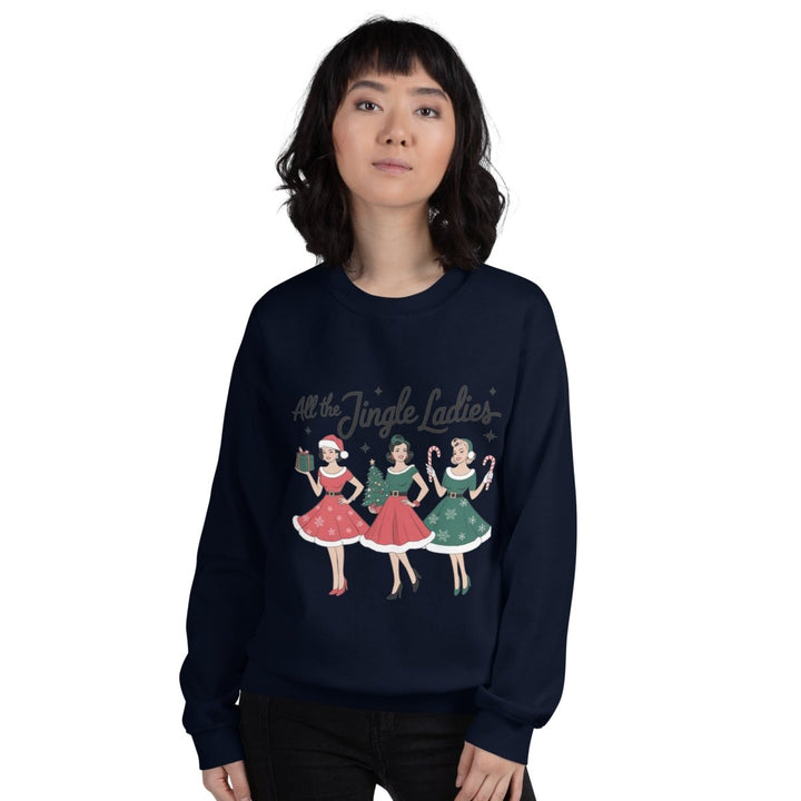 All The Jingle Ladies Graphic Sweatshirt - Navy - S - ArtyKoala