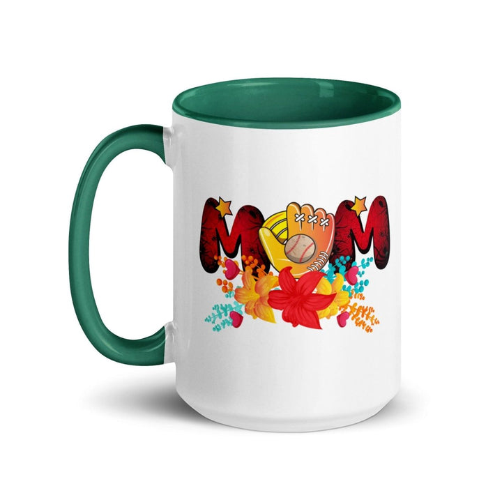 Basebll ball Mom Colorful Print Mug - Dark green - 15 oz - ArtyKoala