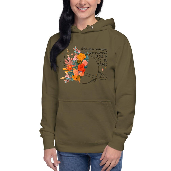 Be Positive Graphic Hoodie - Military Green - S - ArtyKoala