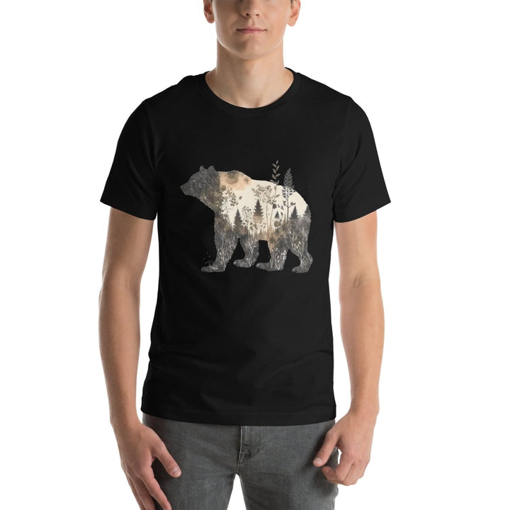 Bear and Nature Graphic Tee - Black - S - ArtyKoala