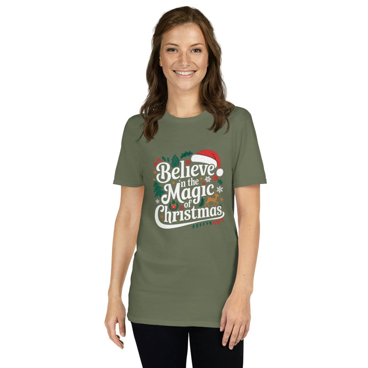 Believe in Christmas Magic Graphic Tee - Military Green - S - ArtyKoala