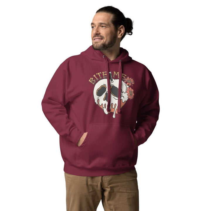 Bite Me Halloween Graphic Hoodie - Maroon - S - ArtyKoala