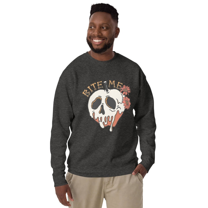 Bite Me Halloween Graphic Sweatshirt - Charcoal Heather - S - ArtyKoala