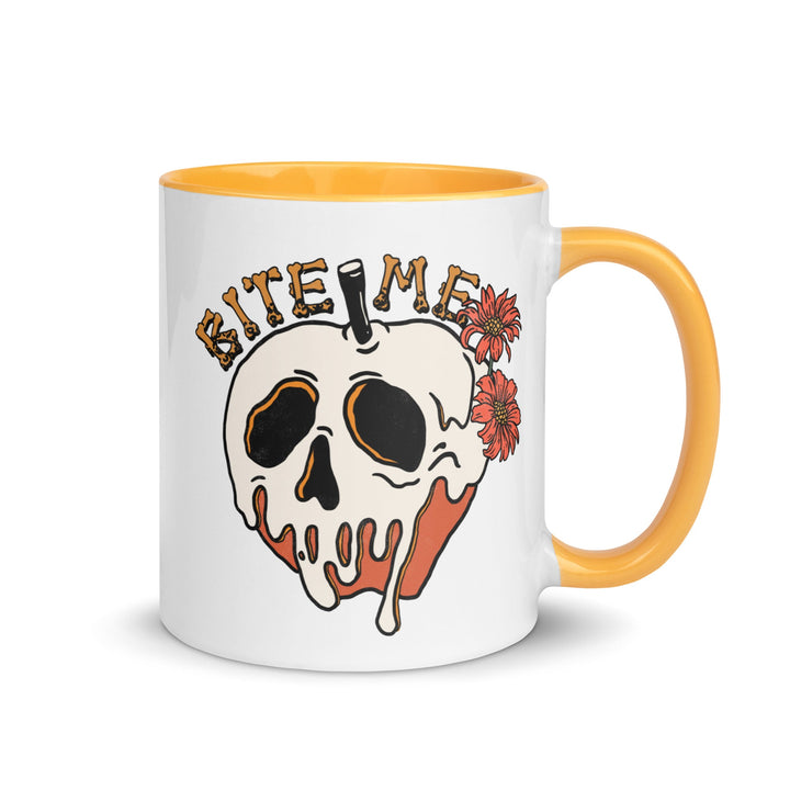 Bite Me Halloween Mug with Color Inside - Golden Yellow / 11 oz - ArtyKoala