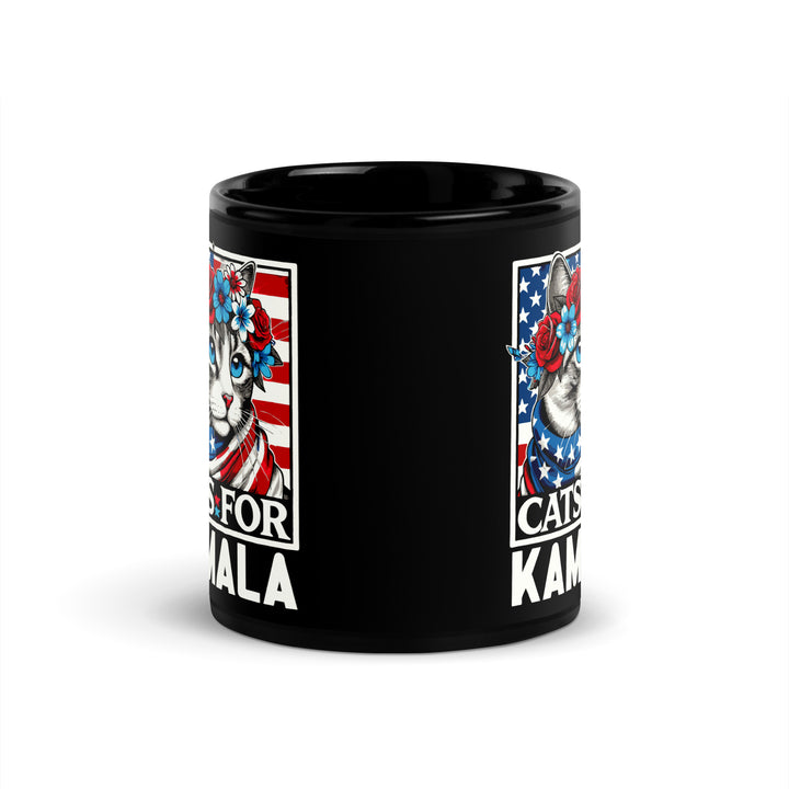 Cats For Kamala Black Glossy Mug - ArtyKoala