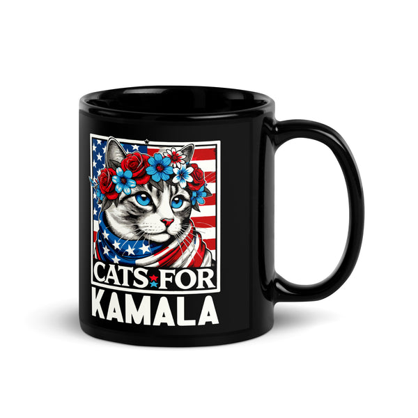 Cats For Kamala Black Glossy Mug - ArtyKoala