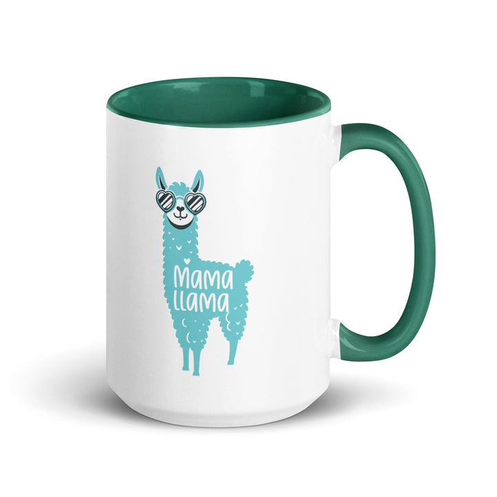 Blue Llama Mom Mug with Color Inside - Dark green / 15 oz - ArtyKoala