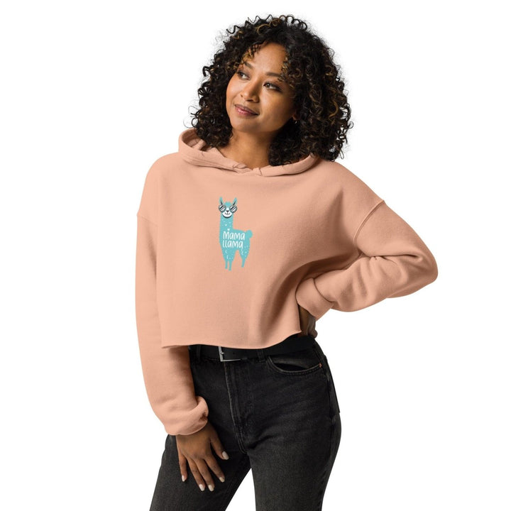 Blue Mama Llama Women Graphic Crop Hoodie - Peach - S - ArtyKoala